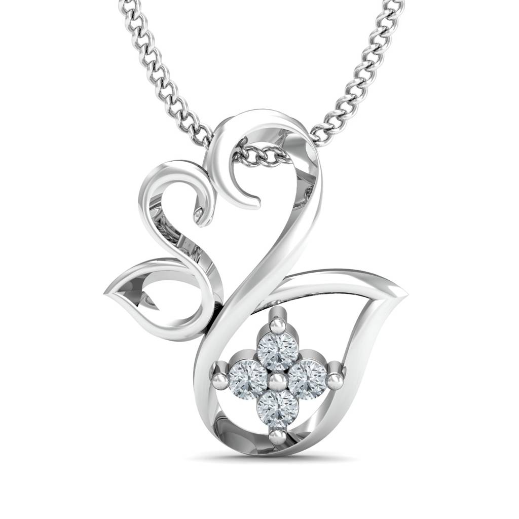 KuberBox 18K White Gold Swan Pair Pendant