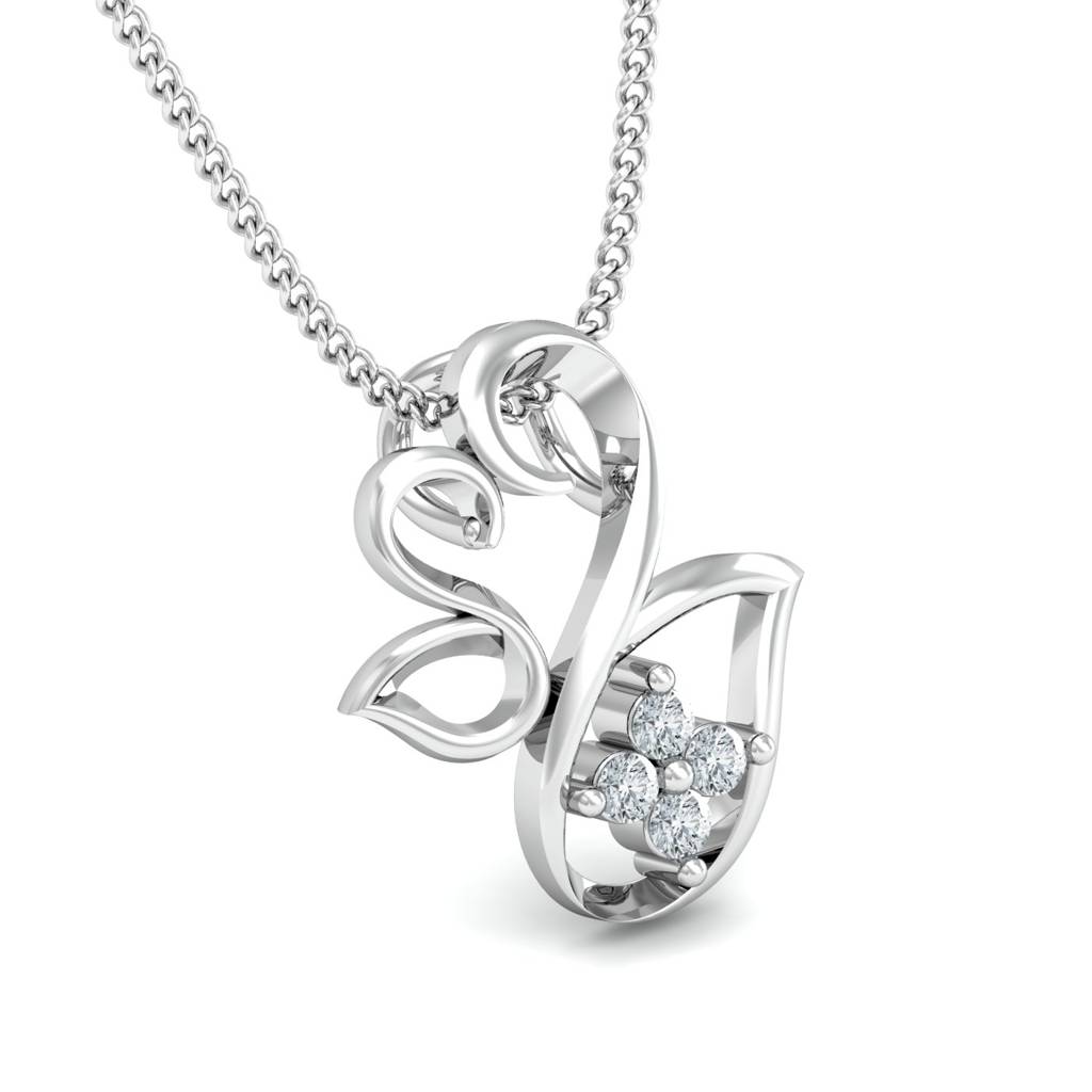 KuberBox 18K White Gold Swan Pair Pendant