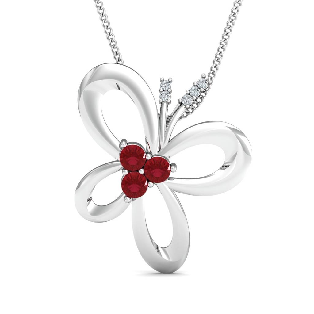 KuberBox 18K White Gold Titli Ruby Pendant