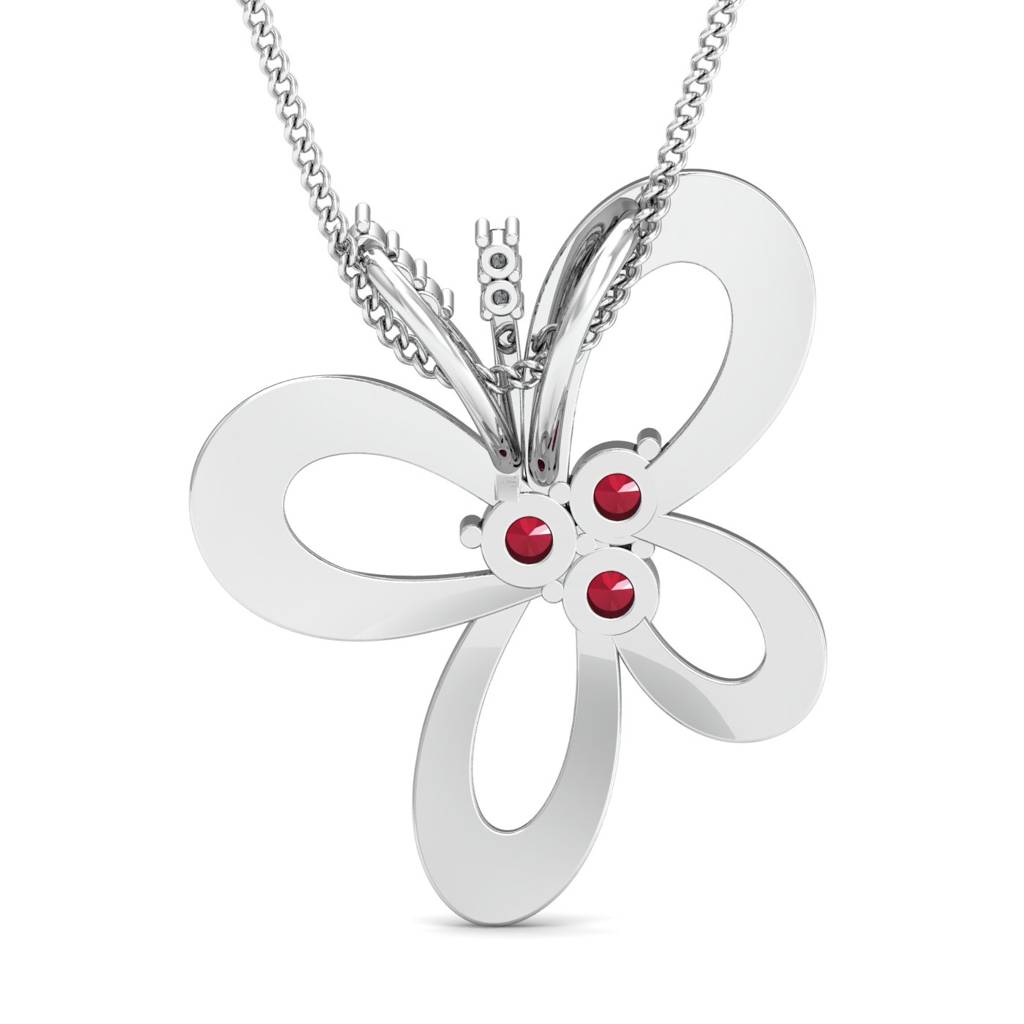 KuberBox 18K White Gold Titli Ruby Pendant