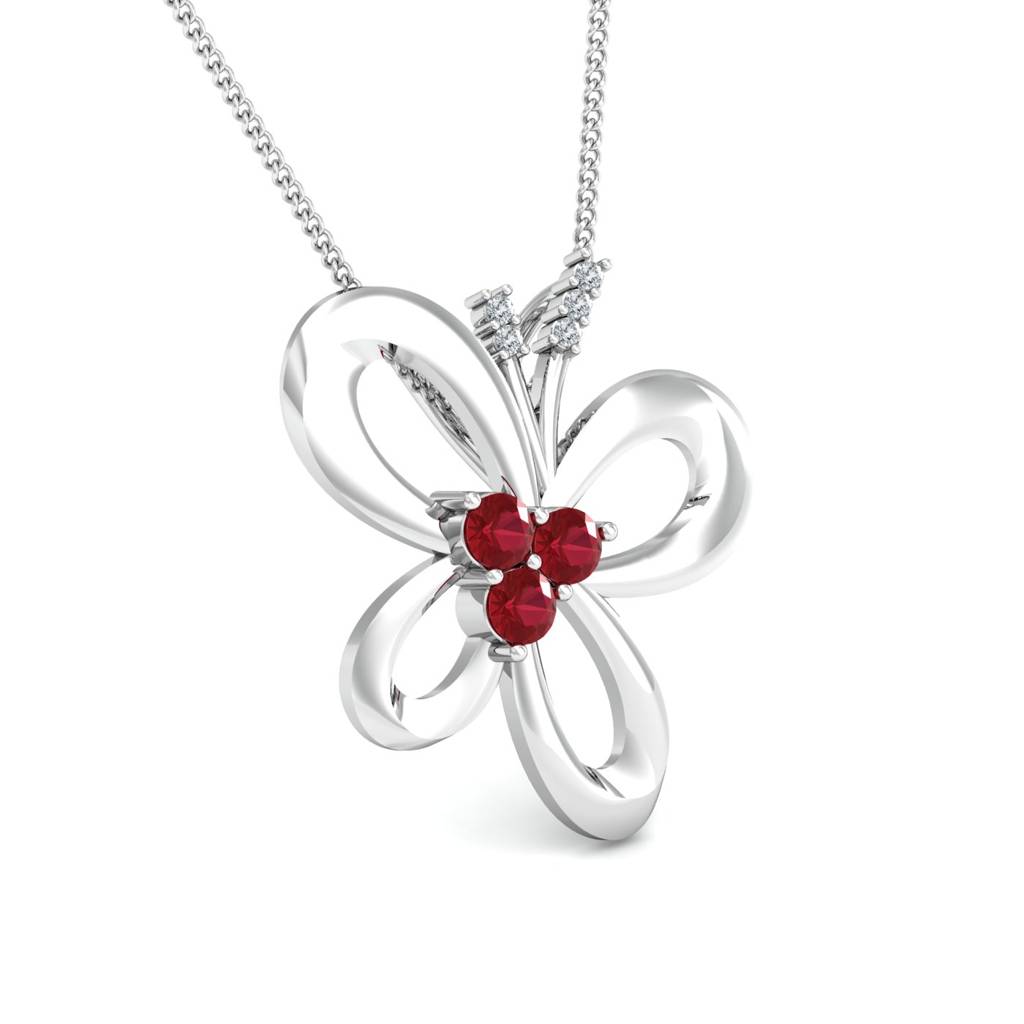 KuberBox 18K White Gold Titli Ruby Pendant