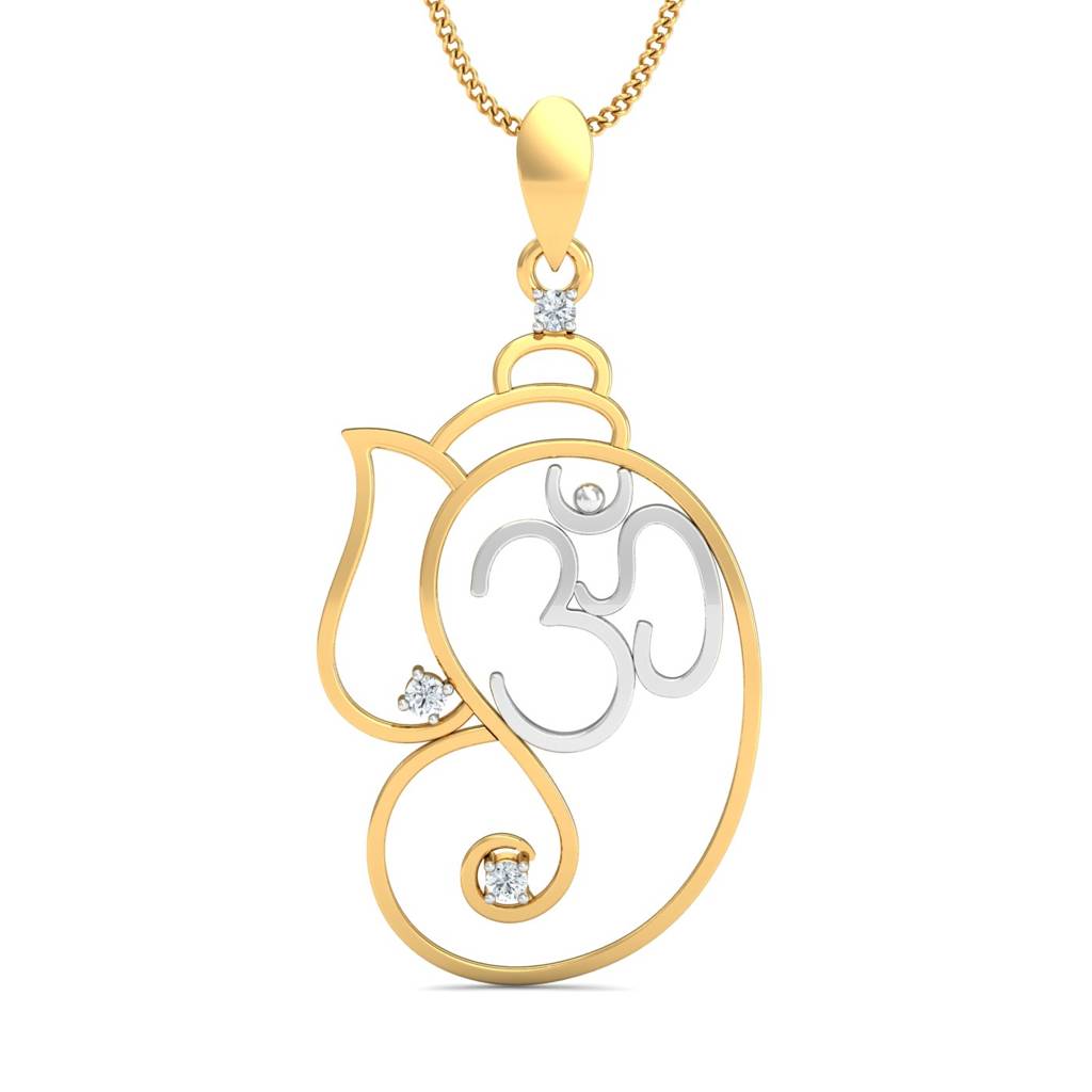 KuberBox 18K Yellow Gold Om-Ganeshaye Shankh Pendant