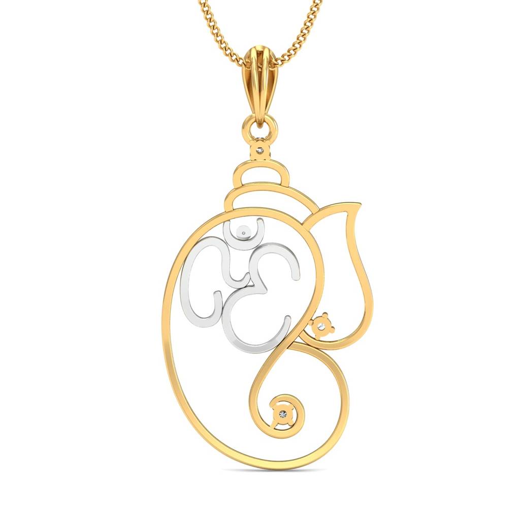 KuberBox 18K Yellow Gold Om-Ganeshaye Shankh Pendant