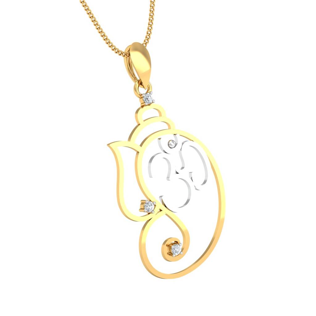 KuberBox 18K Yellow Gold Om-Ganeshaye Shankh Pendant