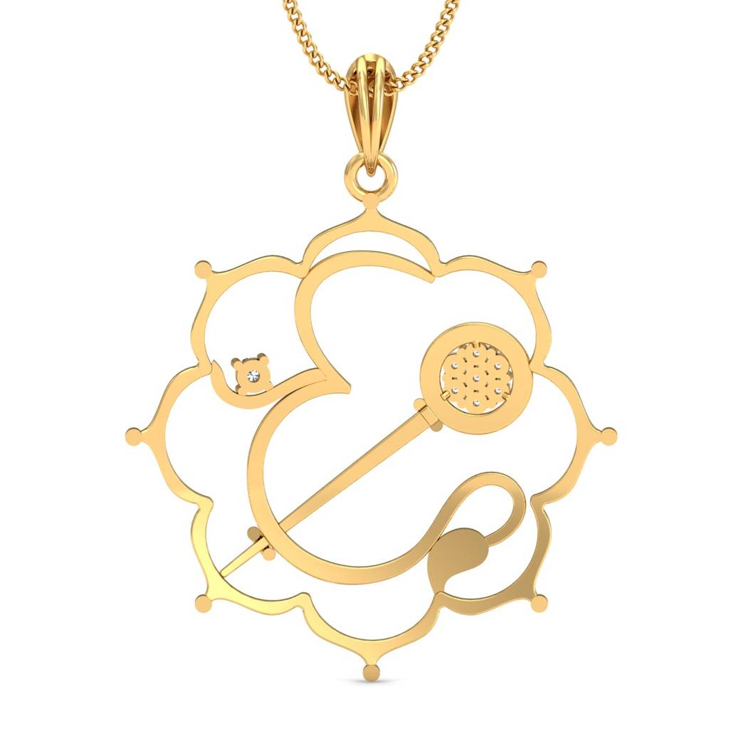 KuberBox 18K Yellow Gold Gadadhari Om Pendant