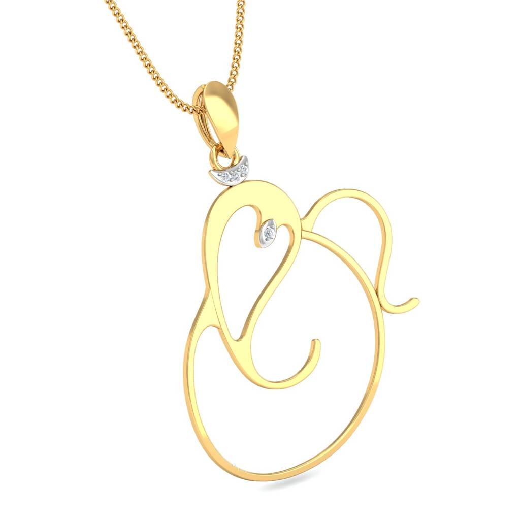 KuberBox 18K Yellow Gold Gajanana Om Pendant