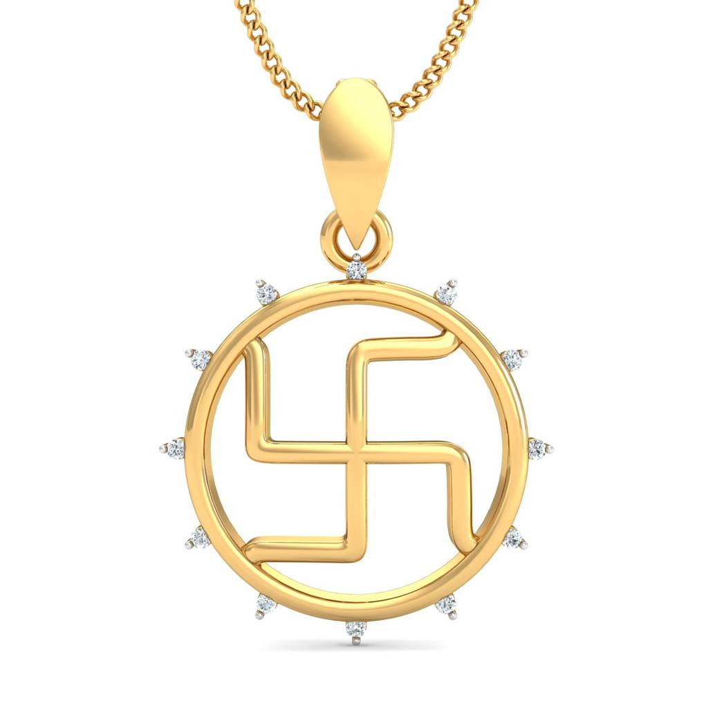 KuberBox 18K Yellow Gold Enclosed Swastik Pendant