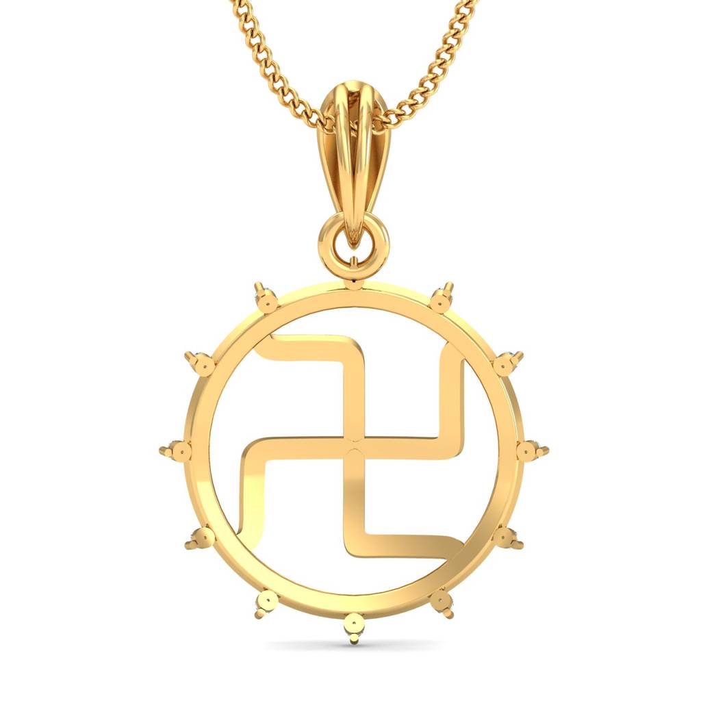 KuberBox 18K Yellow Gold Enclosed Swastik Pendant