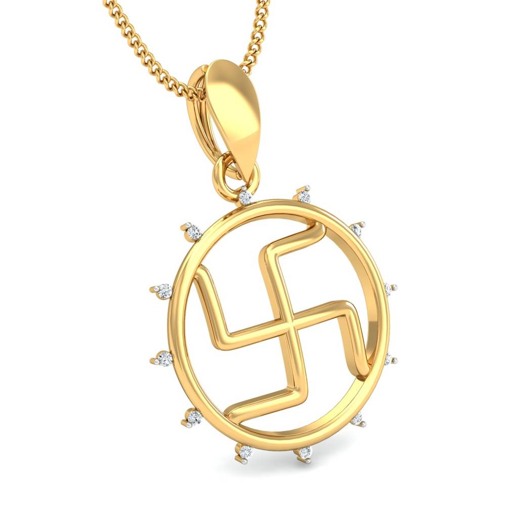 KuberBox 18K Yellow Gold Enclosed Swastik Pendant