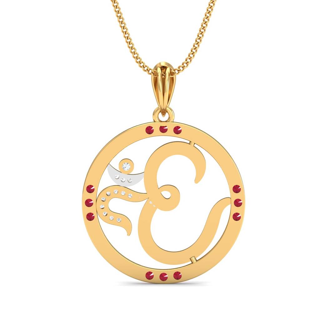 KuberBox 18K Yellow Gold Om Ruby Pendant