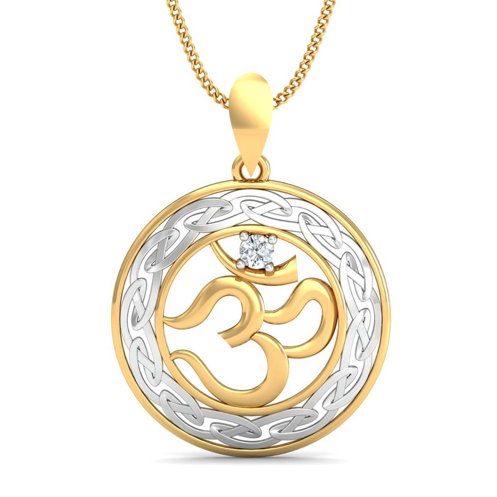 KuberBox 18K Yellow Gold Filigree Om Pendant