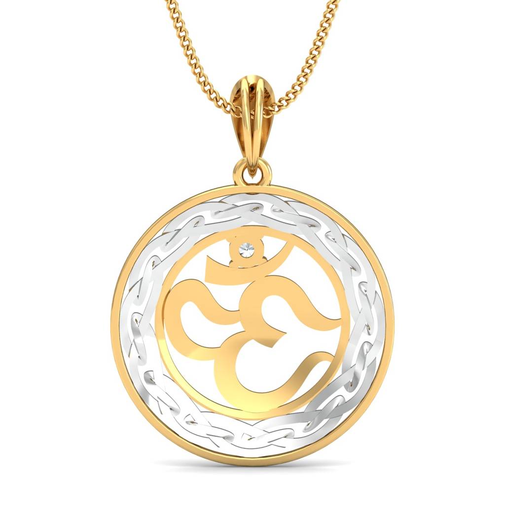 KuberBox 18K Yellow Gold Filigree Om Pendant