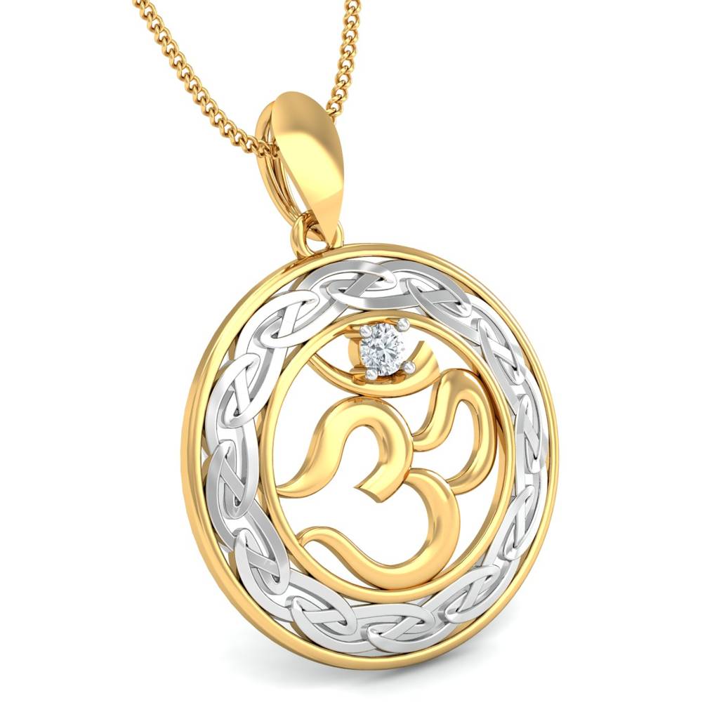 KuberBox 18K Yellow Gold Filigree Om Pendant