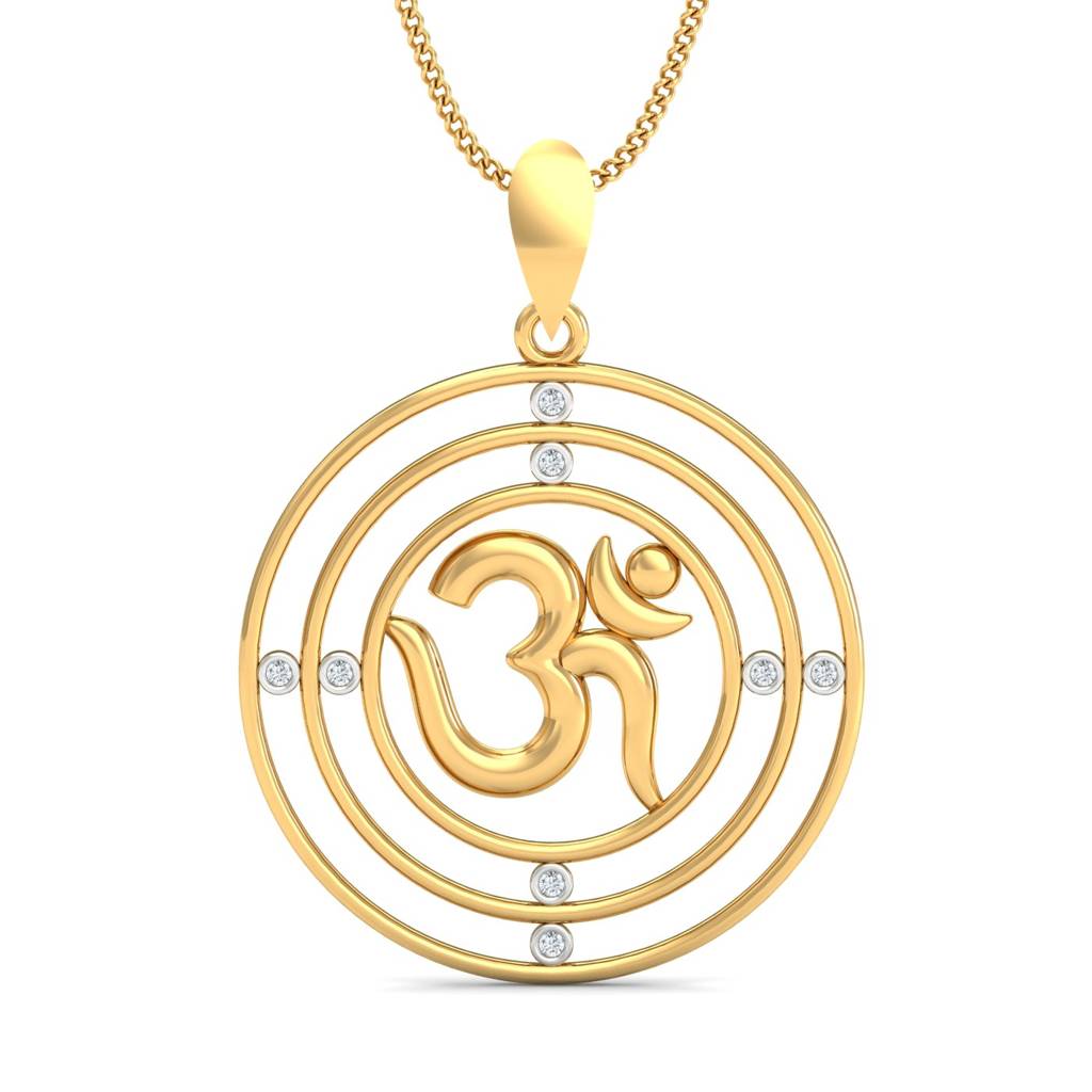 KuberBox 18K Yellow Gold Concentric Loops Om Pendant