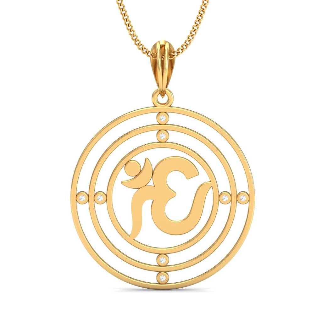 KuberBox 18K Yellow Gold Concentric Loops Om Pendant