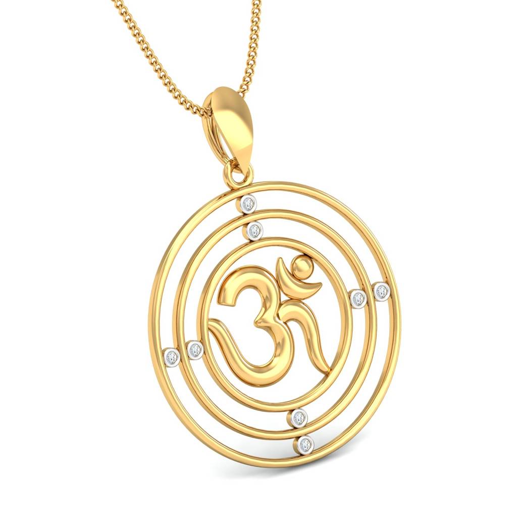 KuberBox 18K Yellow Gold Concentric Loops Om Pendant