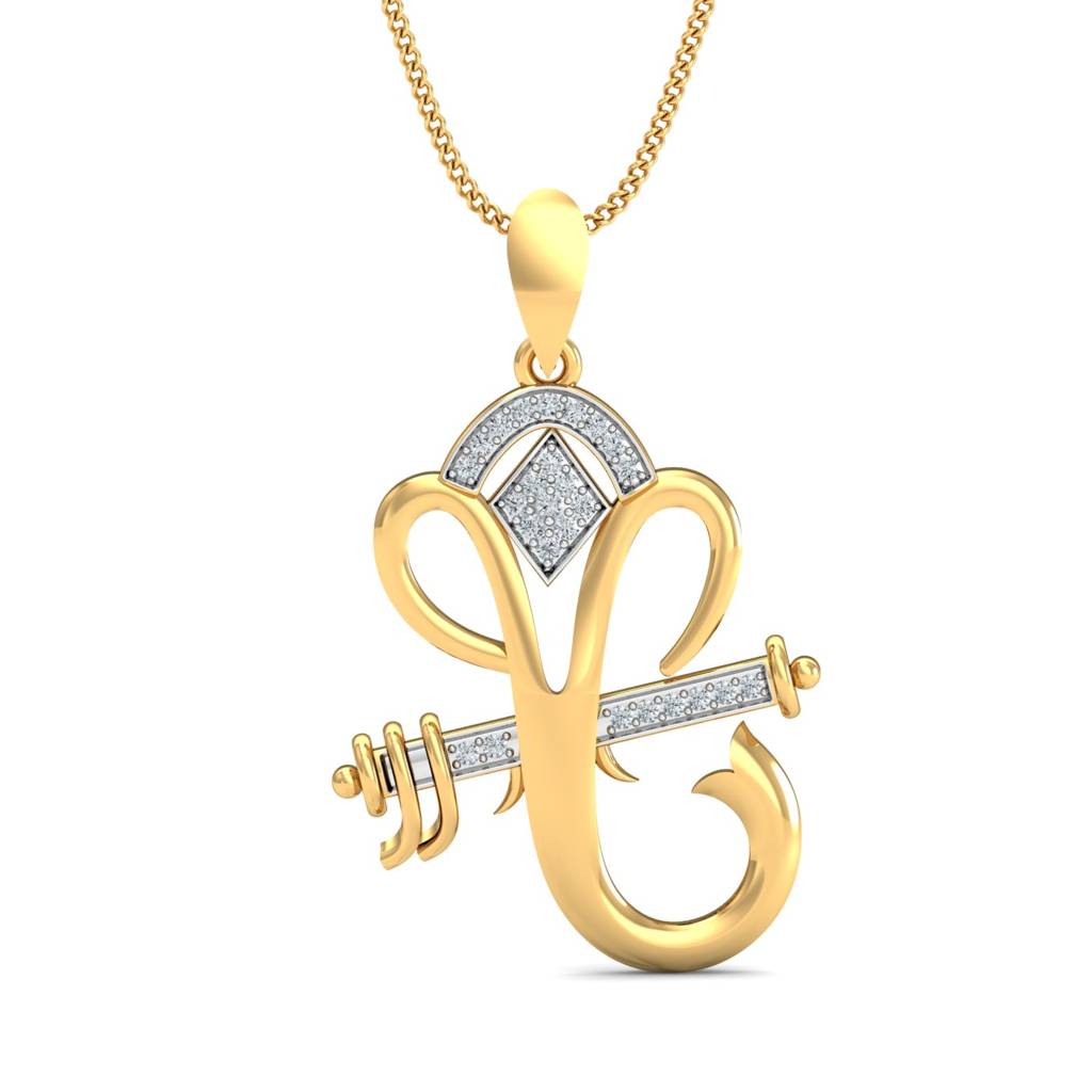 KuberBox 18K Yellow Gold Bansi Ganesha Pendant