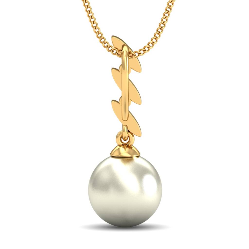 KuberBox 18K Yellow Gold Ringlet Pearl Pendant