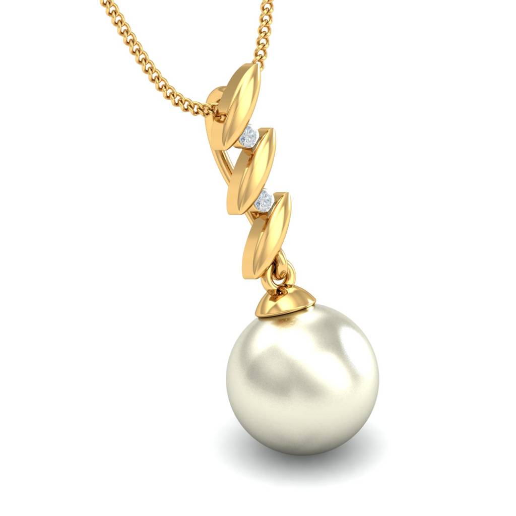 KuberBox 18K Yellow Gold Ringlet Pearl Pendant