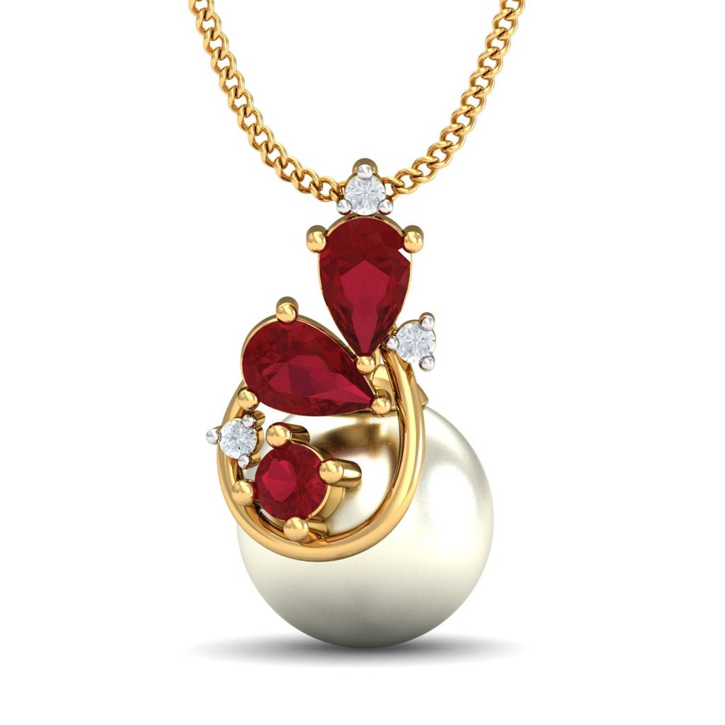 KuberBox 18K Yellow Gold Chiaro Ruby Pearl Pendant