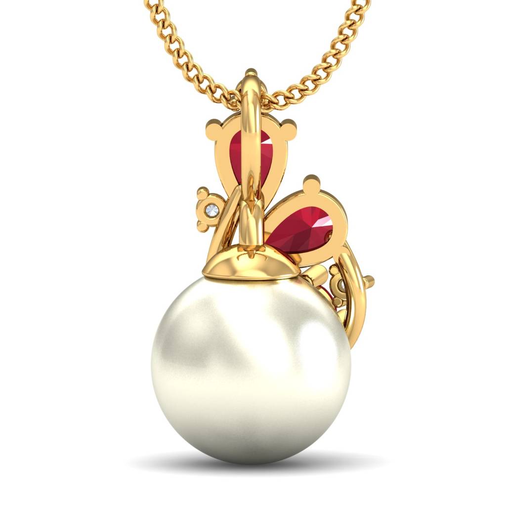 KuberBox 18K Yellow Gold Chiaro Ruby Pearl Pendant