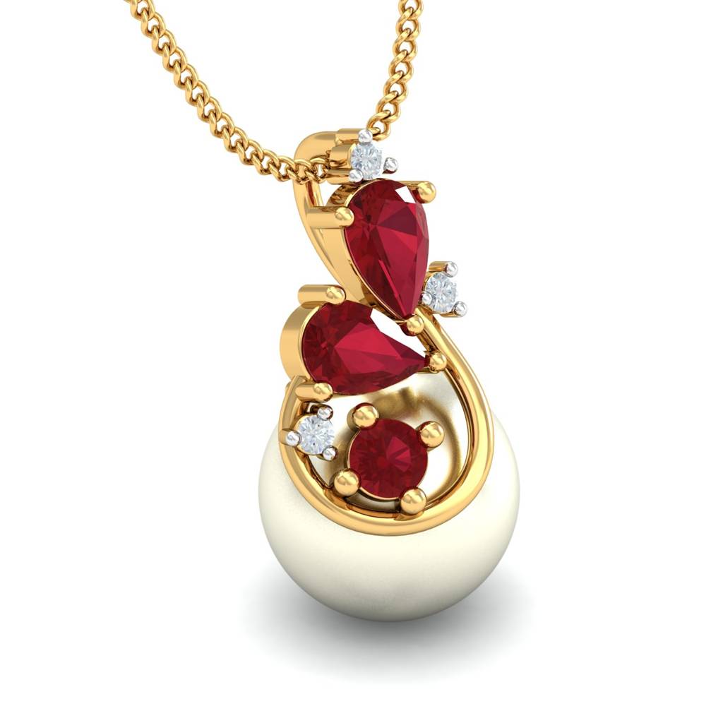 KuberBox 18K Yellow Gold Chiaro Ruby Pearl Pendant