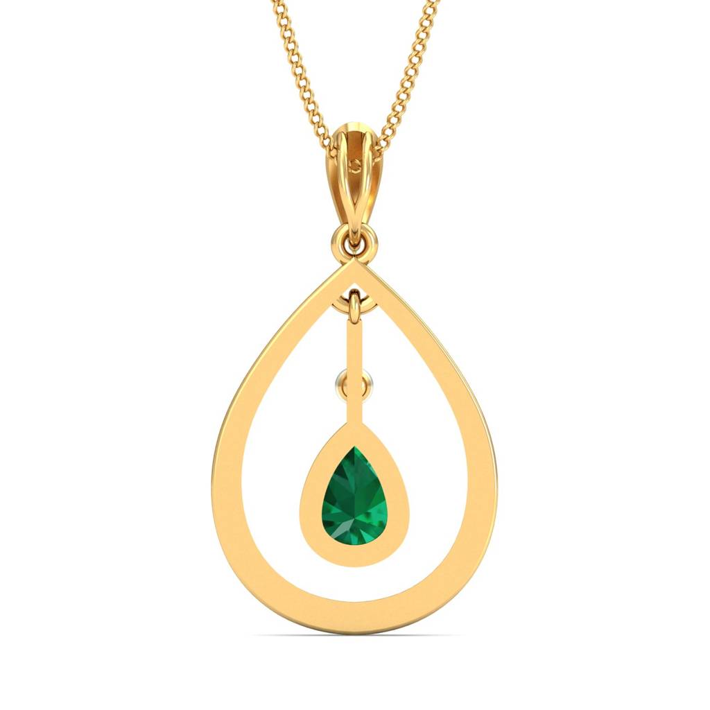 KuberBox 18K Yellow Gold Pendulum Emerald Pendant