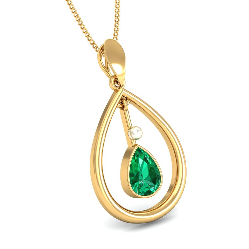 KuberBox 18K Yellow Gold Pendulum Emerald Pendant