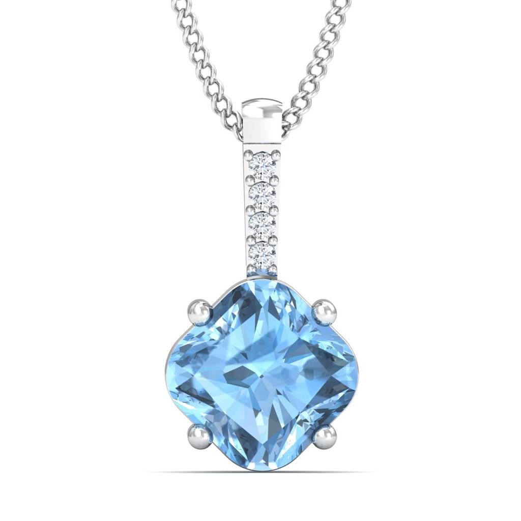 KuberBox 18K White Gold Dazzling Aquamarine Pendant