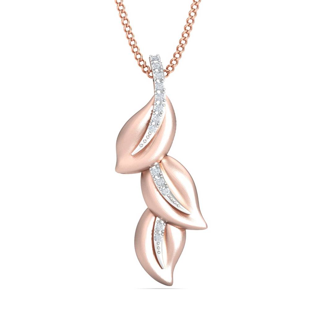 KuberBox 18K Rose Gold Leaf Drop Pink Pendant