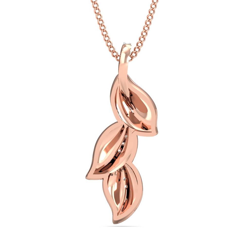 KuberBox 18K Rose Gold Leaf Drop Pink Pendant