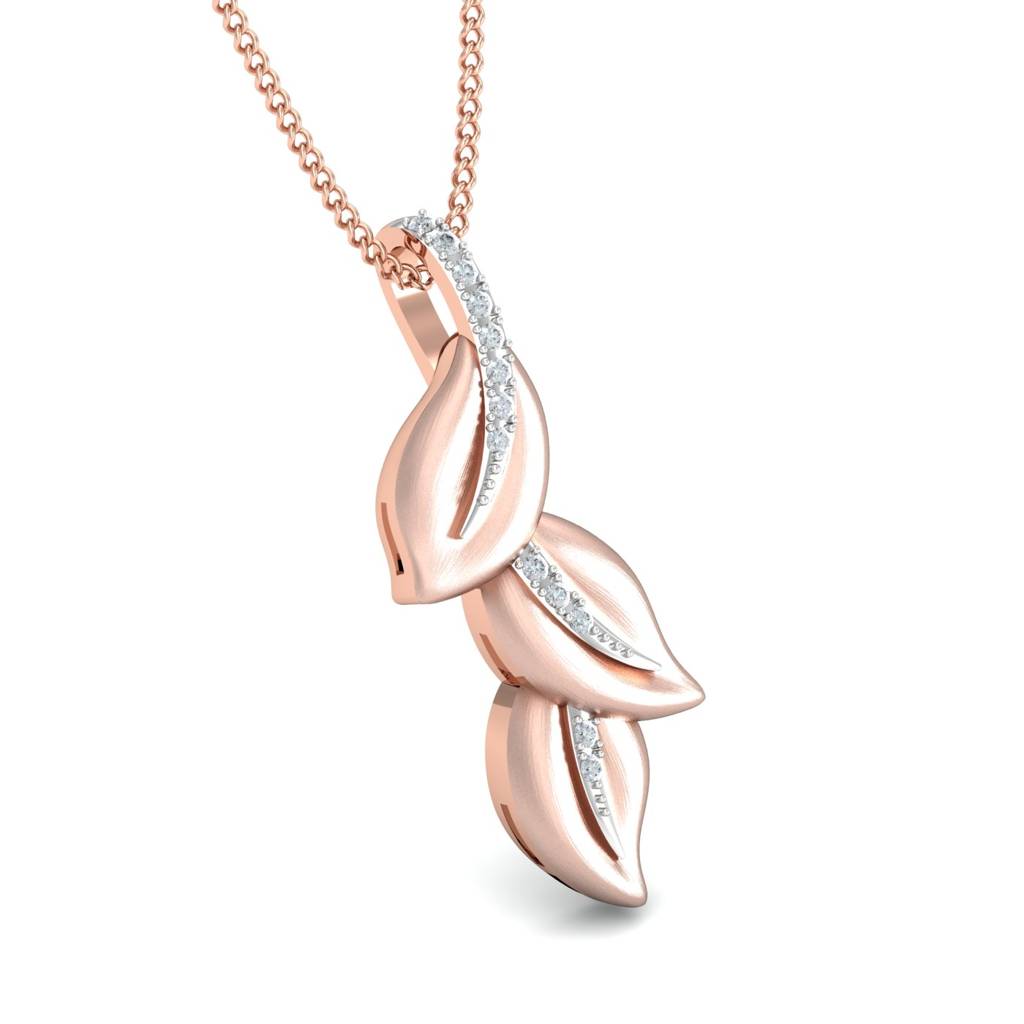 KuberBox 18K Rose Gold Leaf Drop Pink Pendant