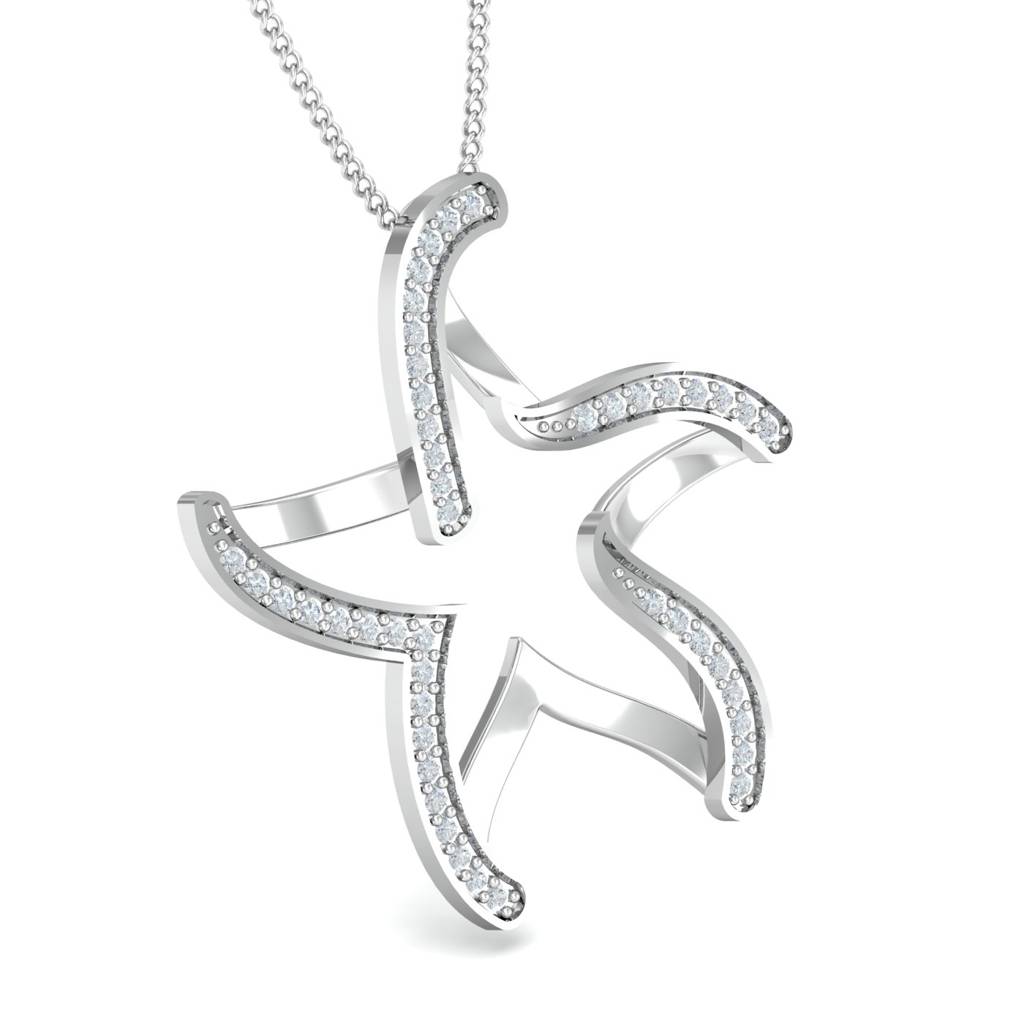 KuberBox 18K White Gold Starfish Pendant