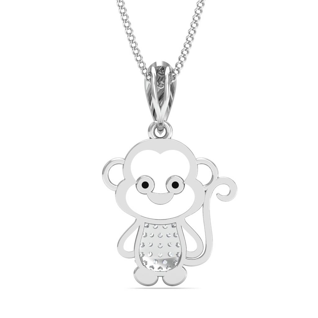 KuberBox 18K White Gold Chimp Pendant