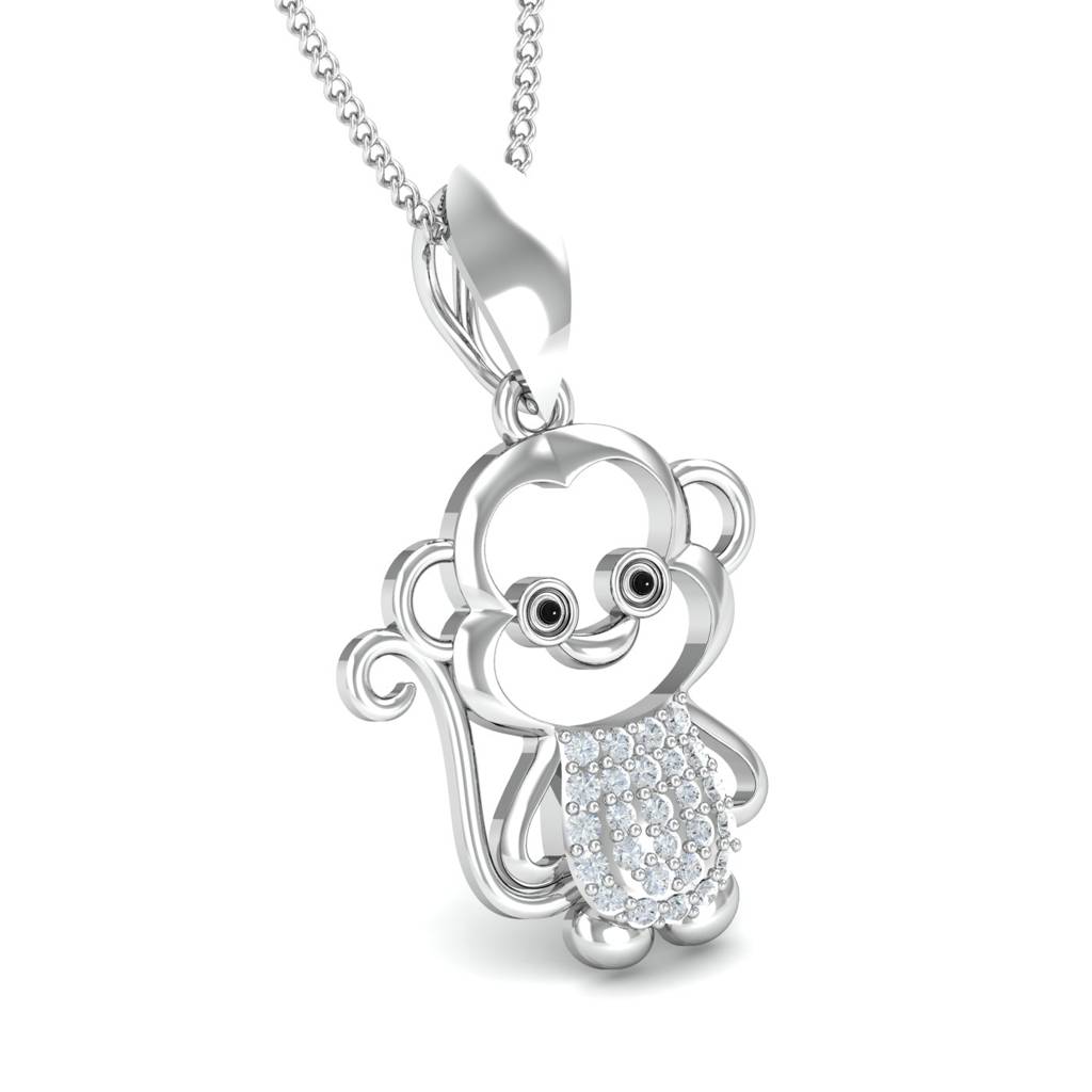 KuberBox 18K White Gold Chimp Pendant