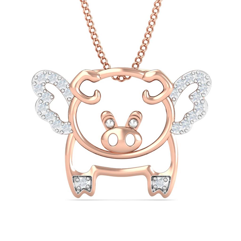 KuberBox 18K Rose Gold Flying Pig Pendant