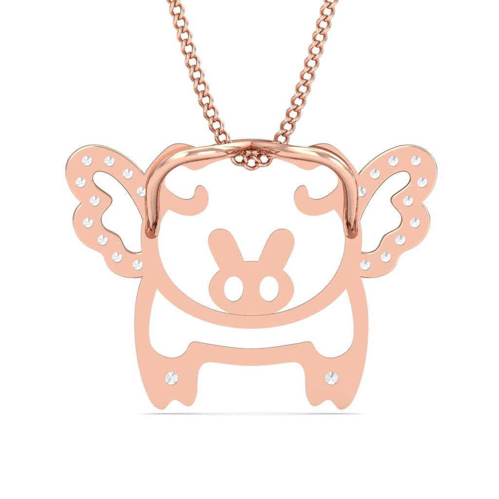 KuberBox 18K Rose Gold Flying Pig Pendant