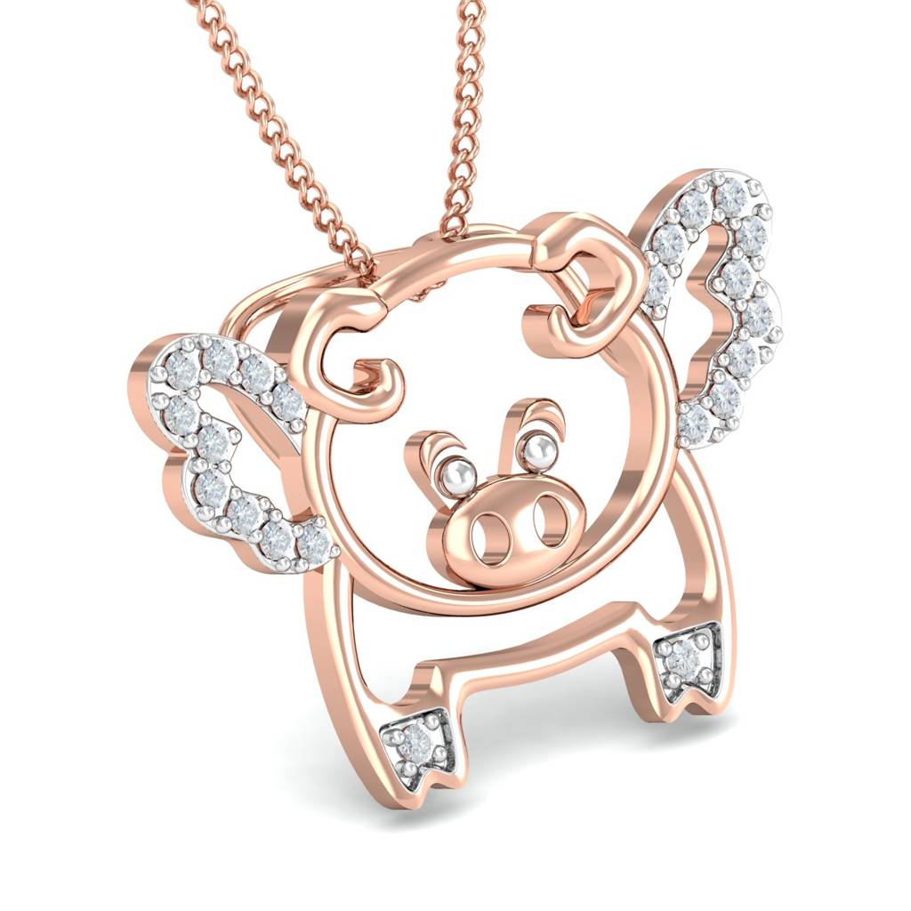 KuberBox 18K Rose Gold Flying Pig Pendant