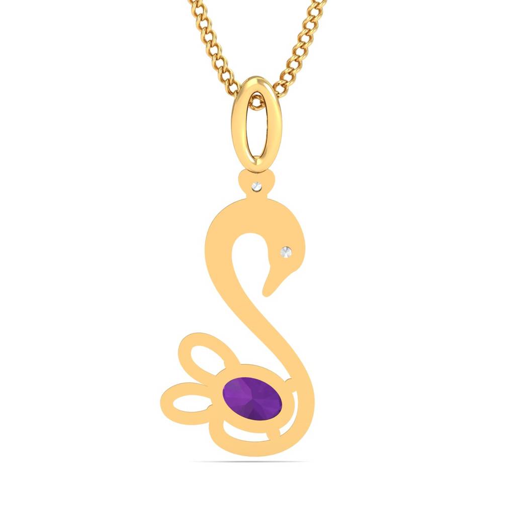 KuberBox 18K Yellow Gold Swan Amethyst Pendant