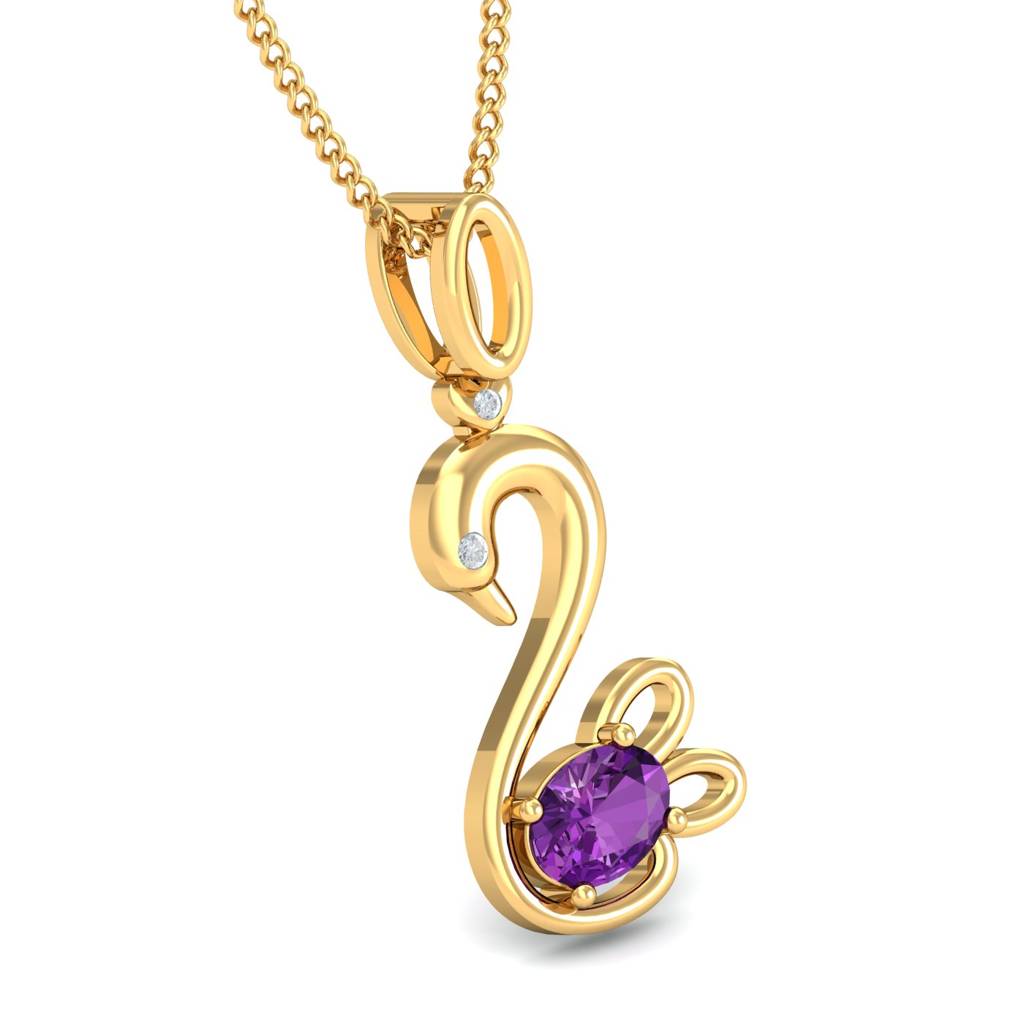 KuberBox 18K Yellow Gold Swan Amethyst Pendant