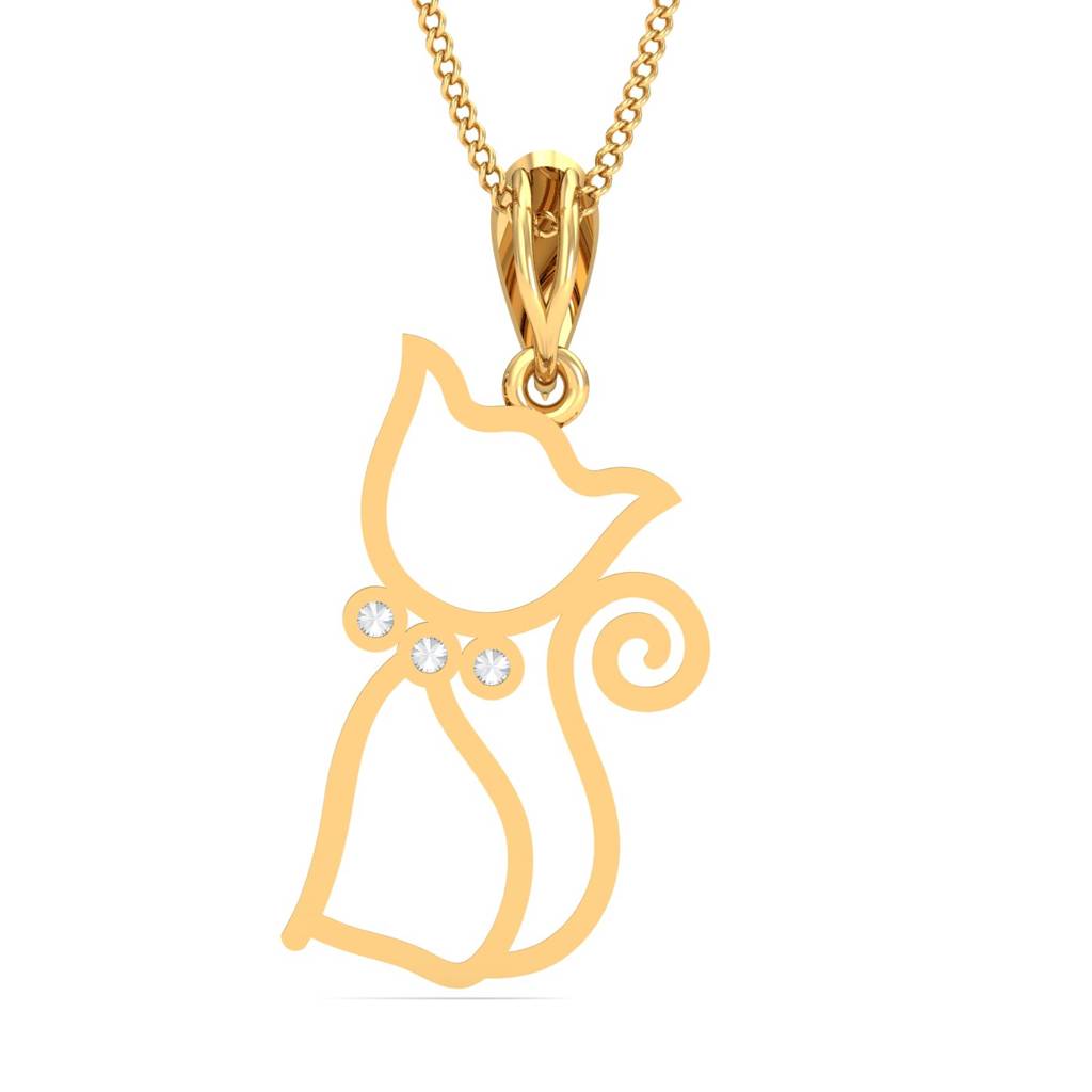 KuberBox 18K Yellow Gold Cat Pendant