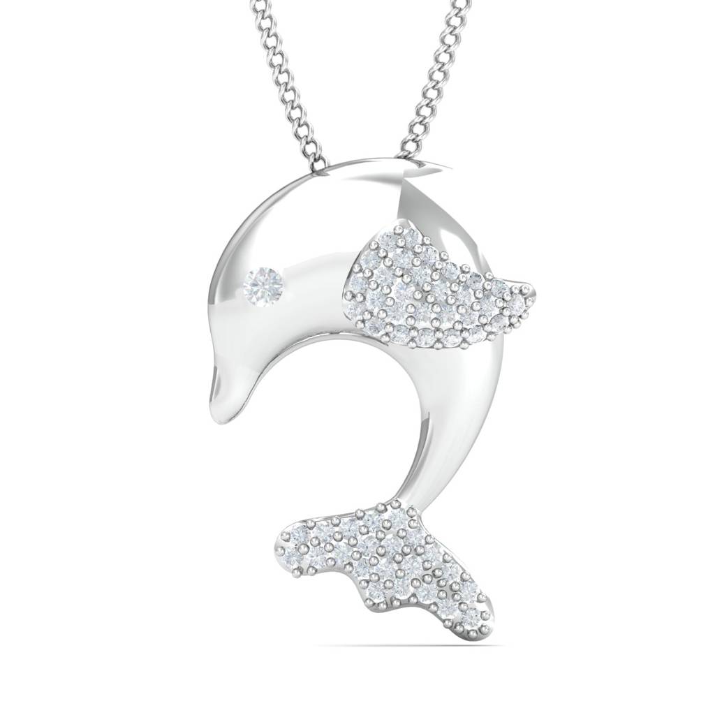 KuberBox 18K White Gold Mesa Dolphin Pendant