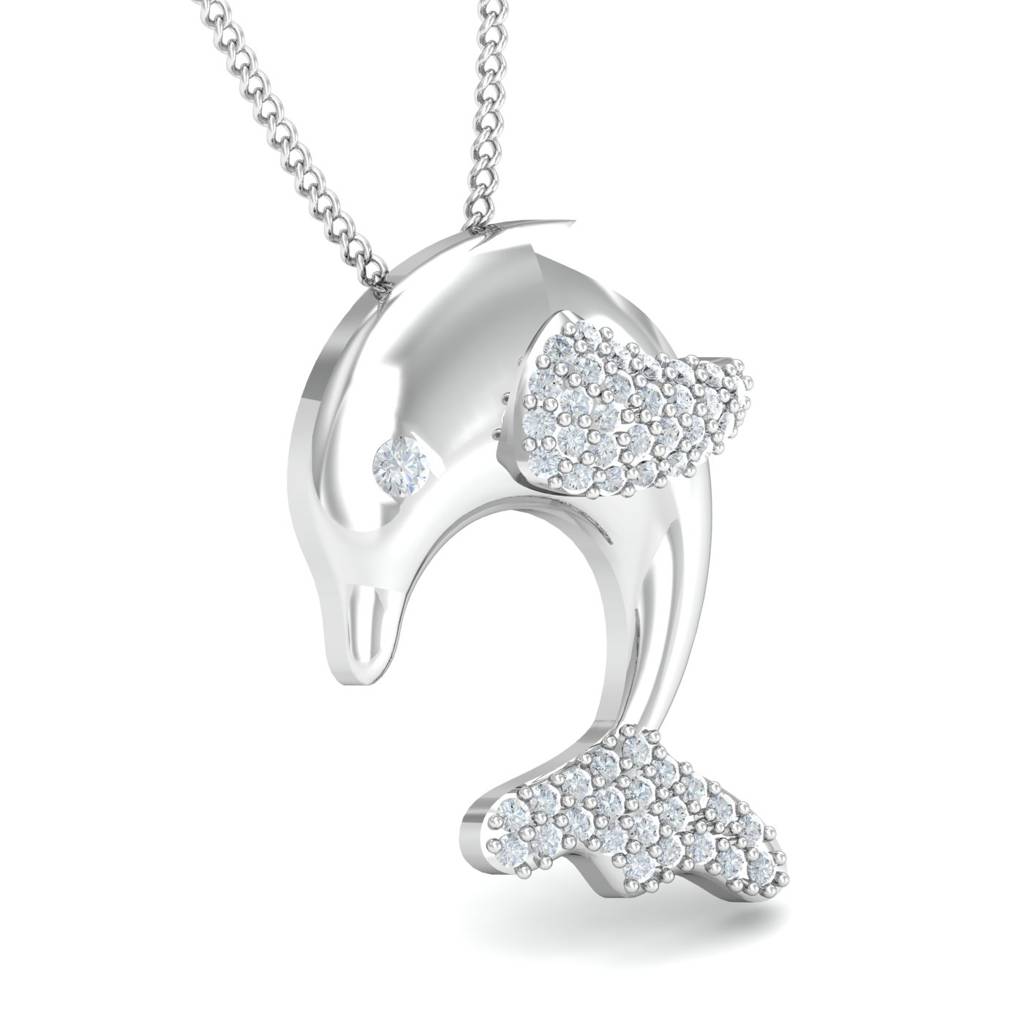 KuberBox 18K White Gold Mesa Dolphin Pendant