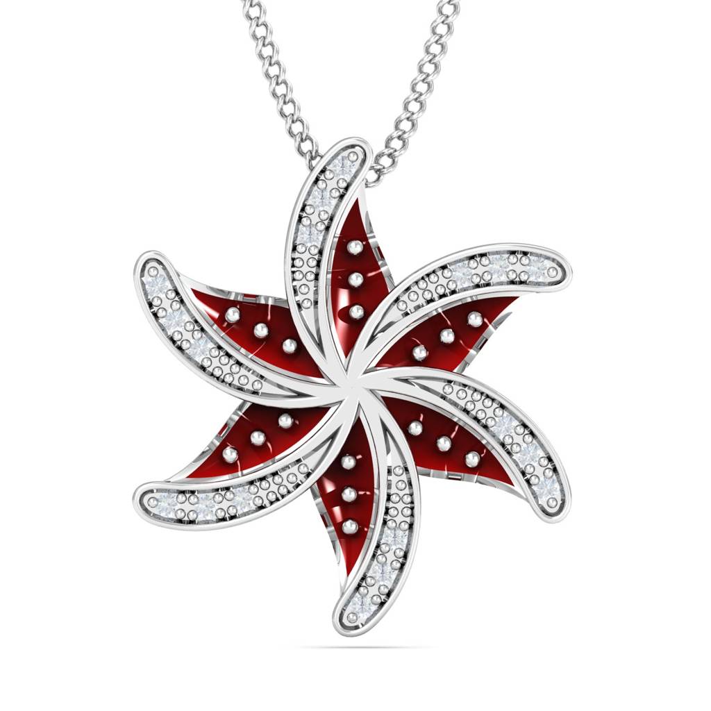 KuberBox 18K White Gold Starfish Enameled Pendant