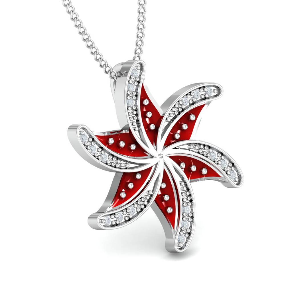 KuberBox 18K White Gold Starfish Enameled Pendant