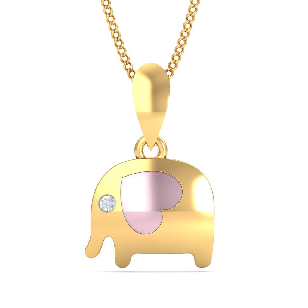 KuberBox 18K Yellow Gold Baby Elephant Pendant