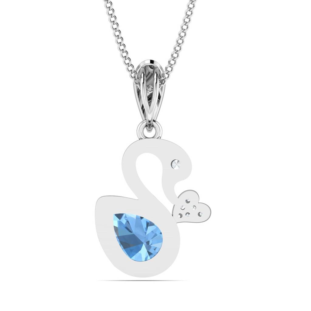 KuberBox 18K White Gold Swan Aquamarine Pendant