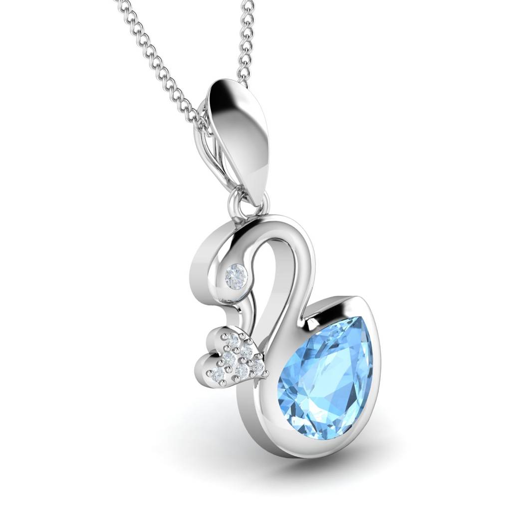 KuberBox 18K White Gold Swan Aquamarine Pendant