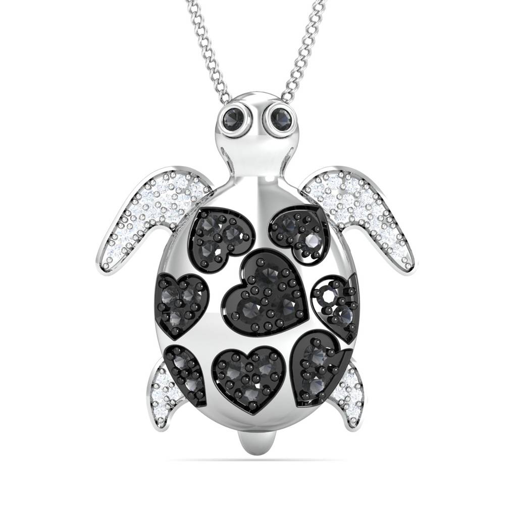 KuberBox 18K White Gold Tortoise Black Diamond Pendant