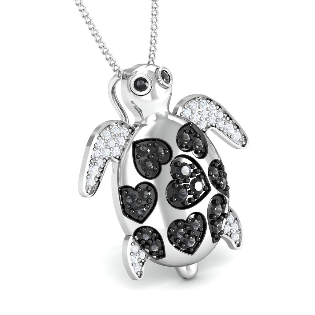 KuberBox 18K White Gold Tortoise Black Diamond Pendant